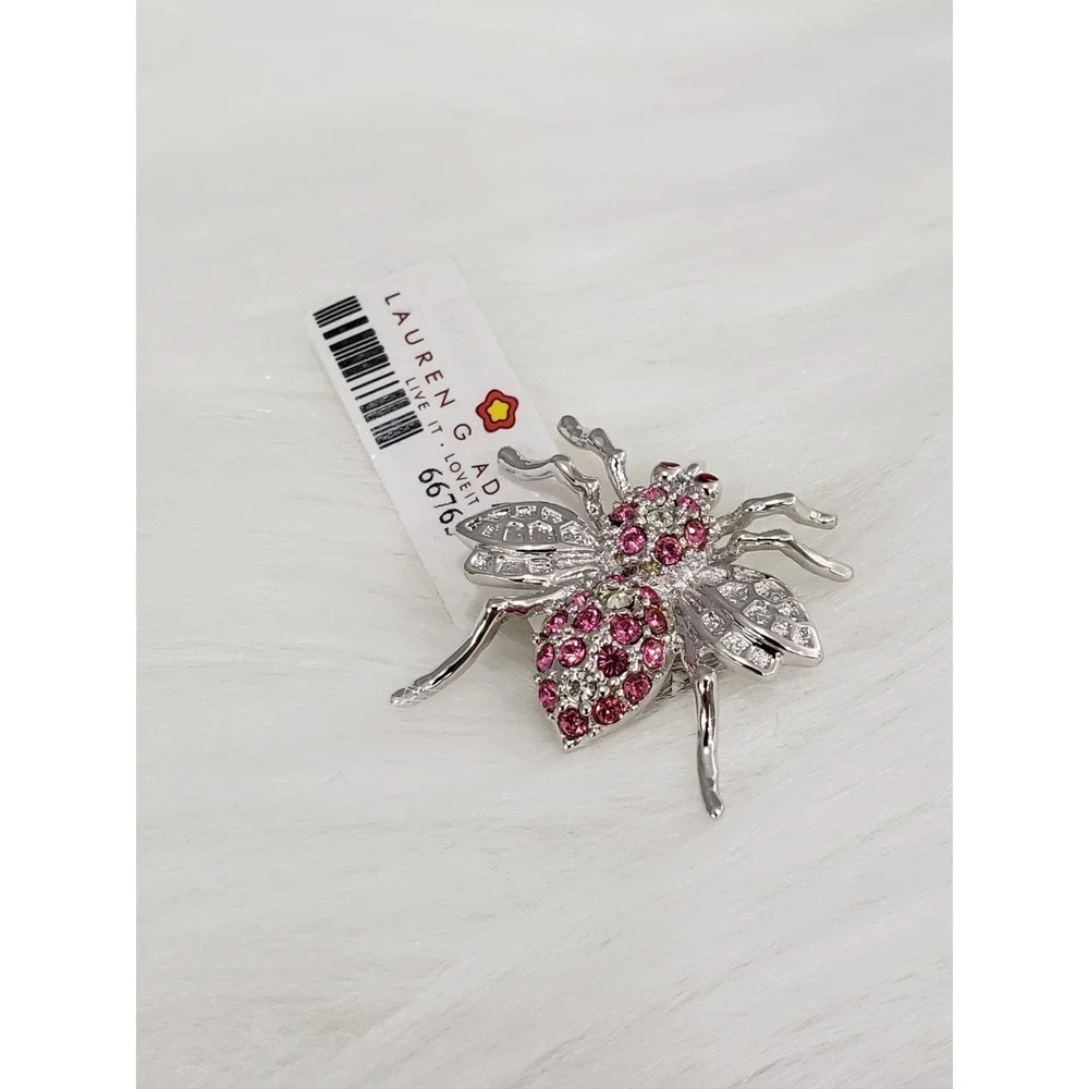 NEW Lady Bug Brooch Pin PINK Crystal Accents By Lauren G Adams BUG entomologisT